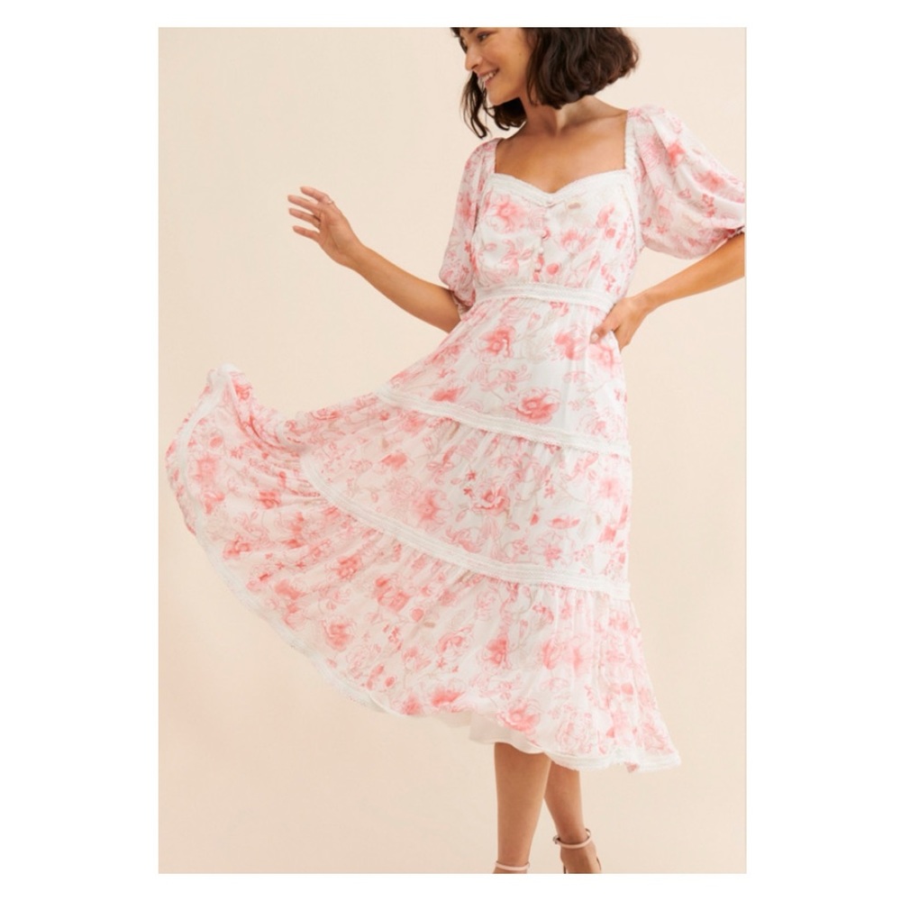 Rachel Parcell Pink and White Puff Sleeve Sundress